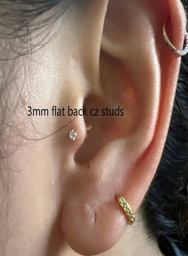 Renkovte Tiny CZ Stud Earrings for Women Girls,Minimalist 3mm Cubic Zirconia Earrings Studs for Cartilage Helix Tragus Piercing Jewelry Hypoallergenic(3mm CZ,Gold) - Image 3